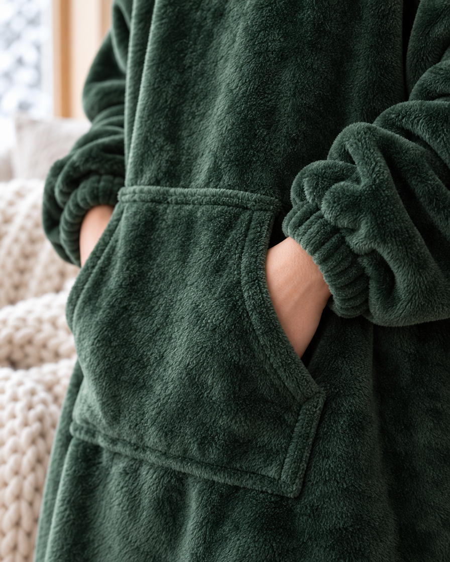Close-up of the front pocket and elastic cuffs
